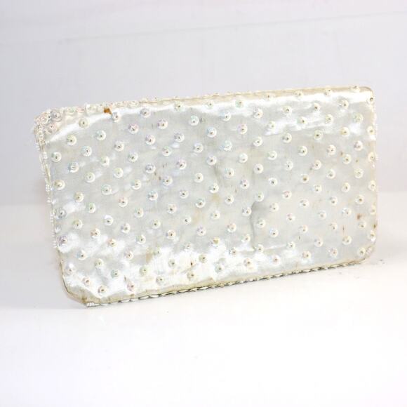 Vintage Beaded Sequin Clutch Purse Ivory Evening Bag - Picture 2 of 5